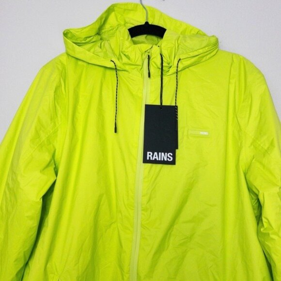 NWT Rains Padded Nylon Jacket S Digital Lime Waterproof Unisex Neon Insulated - Picture 6 of 16